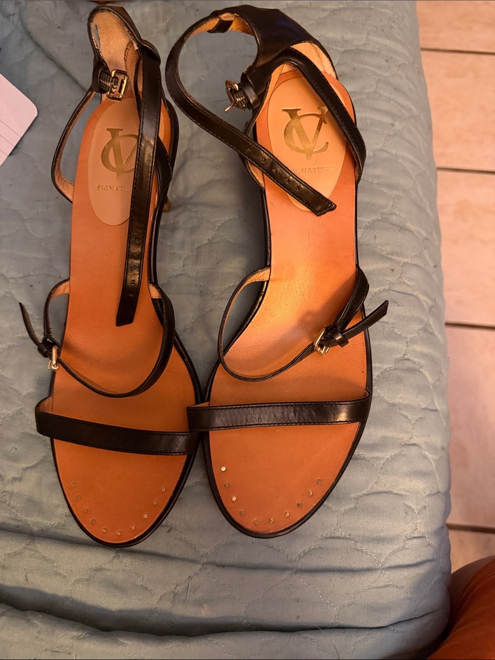 Signature Black Leather Ankle-Strap Sandals